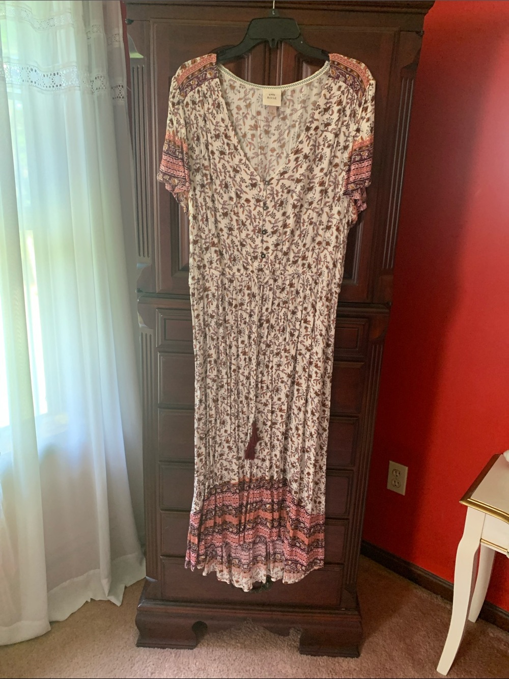 Knox Rose Floral Boho Maxi Dress in Pink and Cream